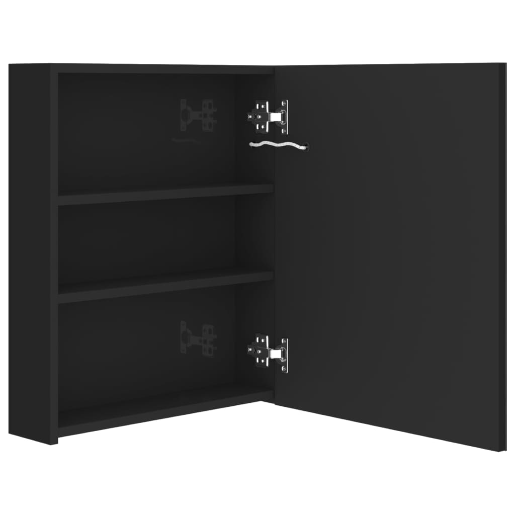 Armário espelhado casa de banho LED 50x14x60 cm preto brilhante