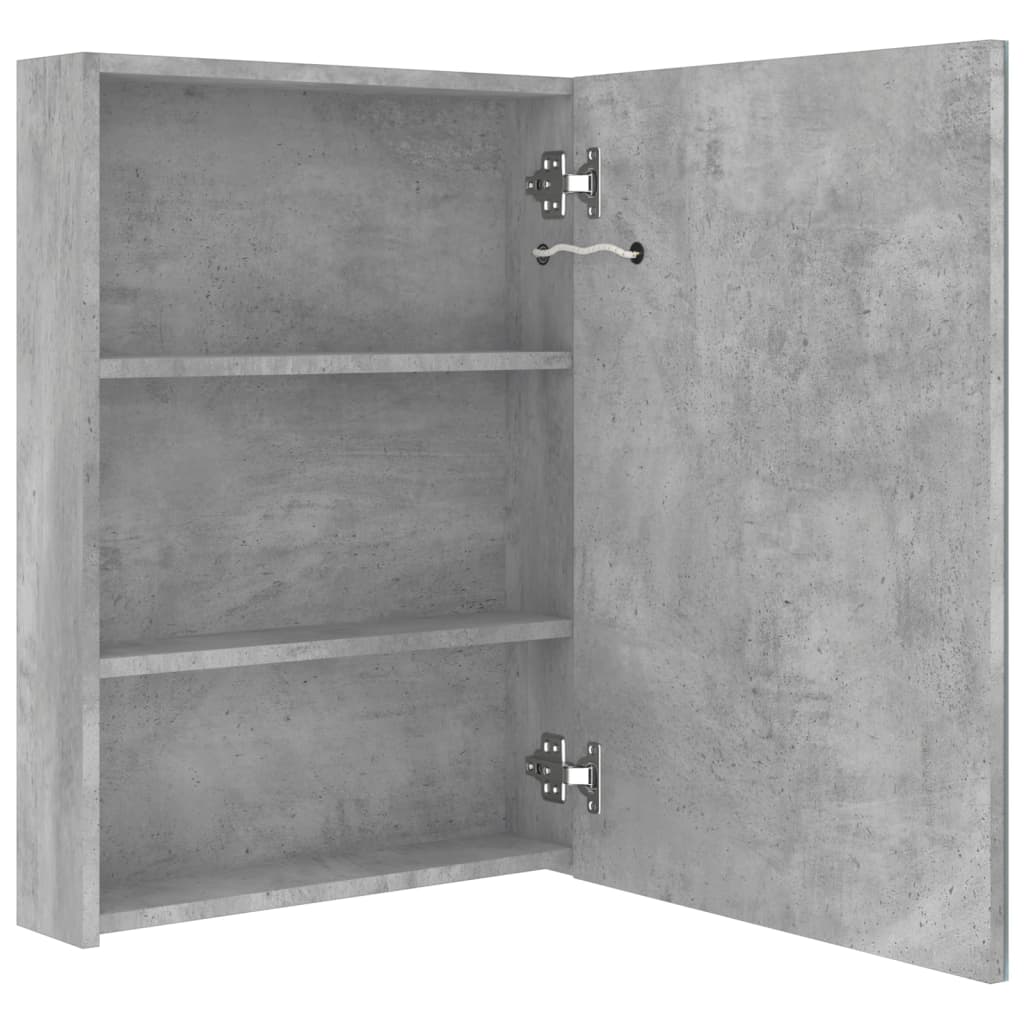 Armário espelhado casa de banho LED 50x13x70cm cinzento cimento