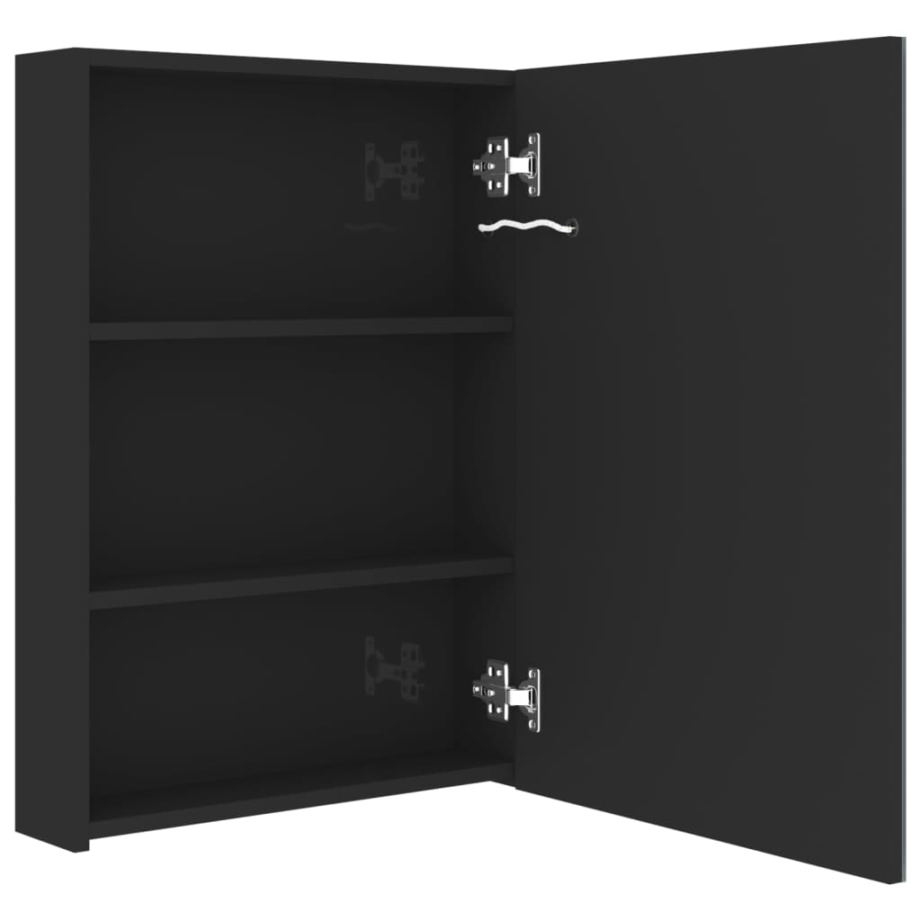 Armário espelhado casa de banho LED 50x13x70 cm preto brilhante
