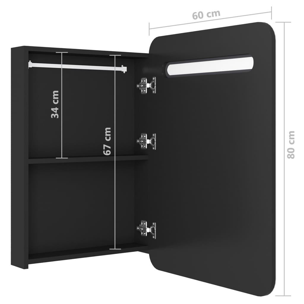 Armário espelhado p/ casa de banho LED 60x11x80 cm preto