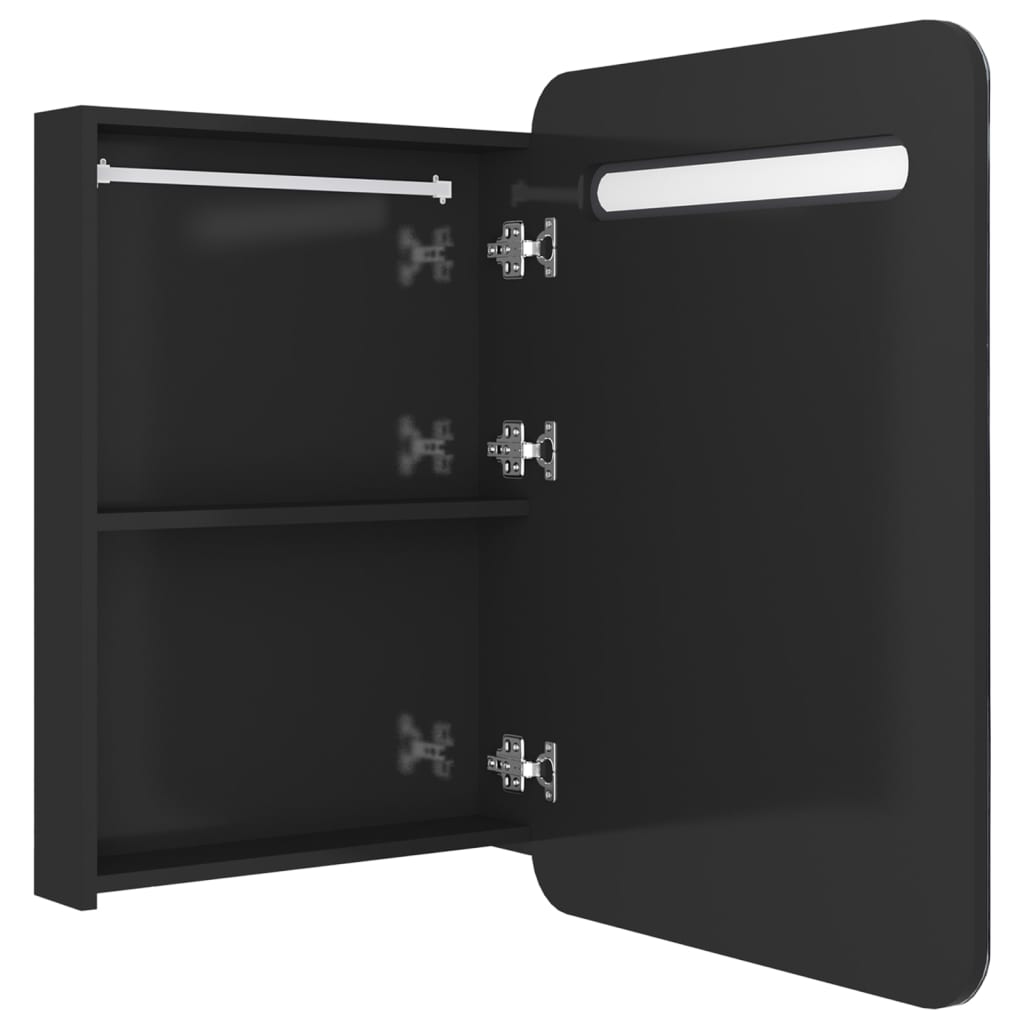 Armário espelhado casa de banho LED 60x11x80 cm preto brilhante