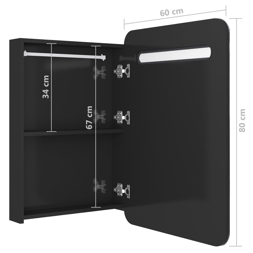 Armário espelhado casa de banho LED 60x11x80 cm preto brilhante