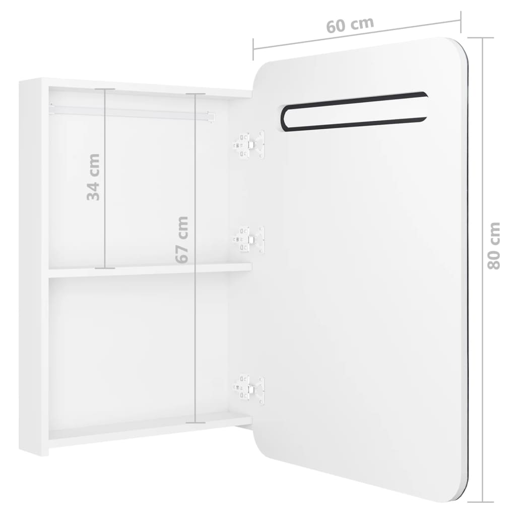 Armário espelhado casa de banho LED 60x11x80cm branco brilhante