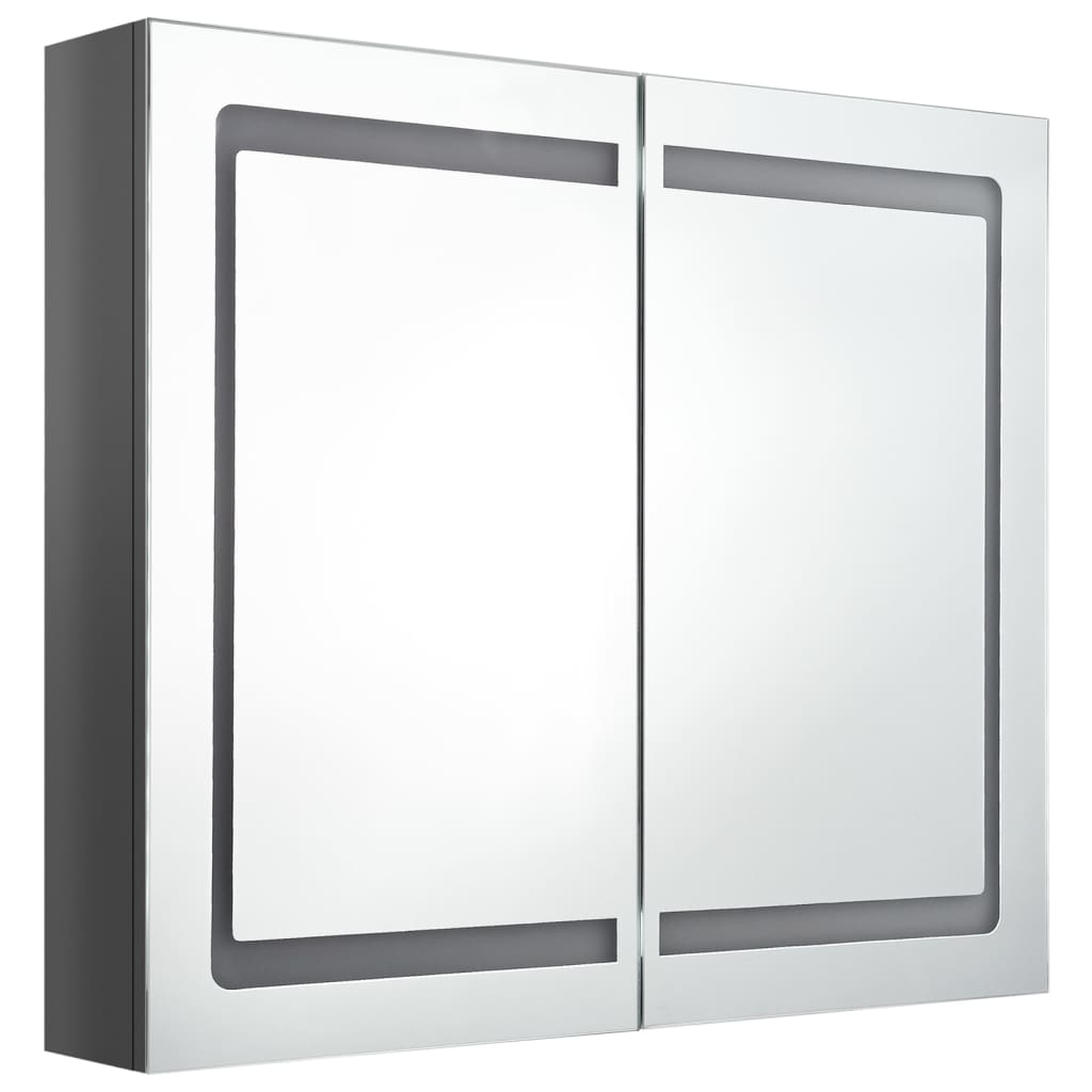 Armário espelhado casa de banho LED 80x12x68 cm cinza brilhante