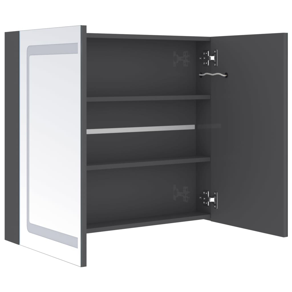 Armário espelhado casa de banho LED 80x12x68 cm cinza brilhante
