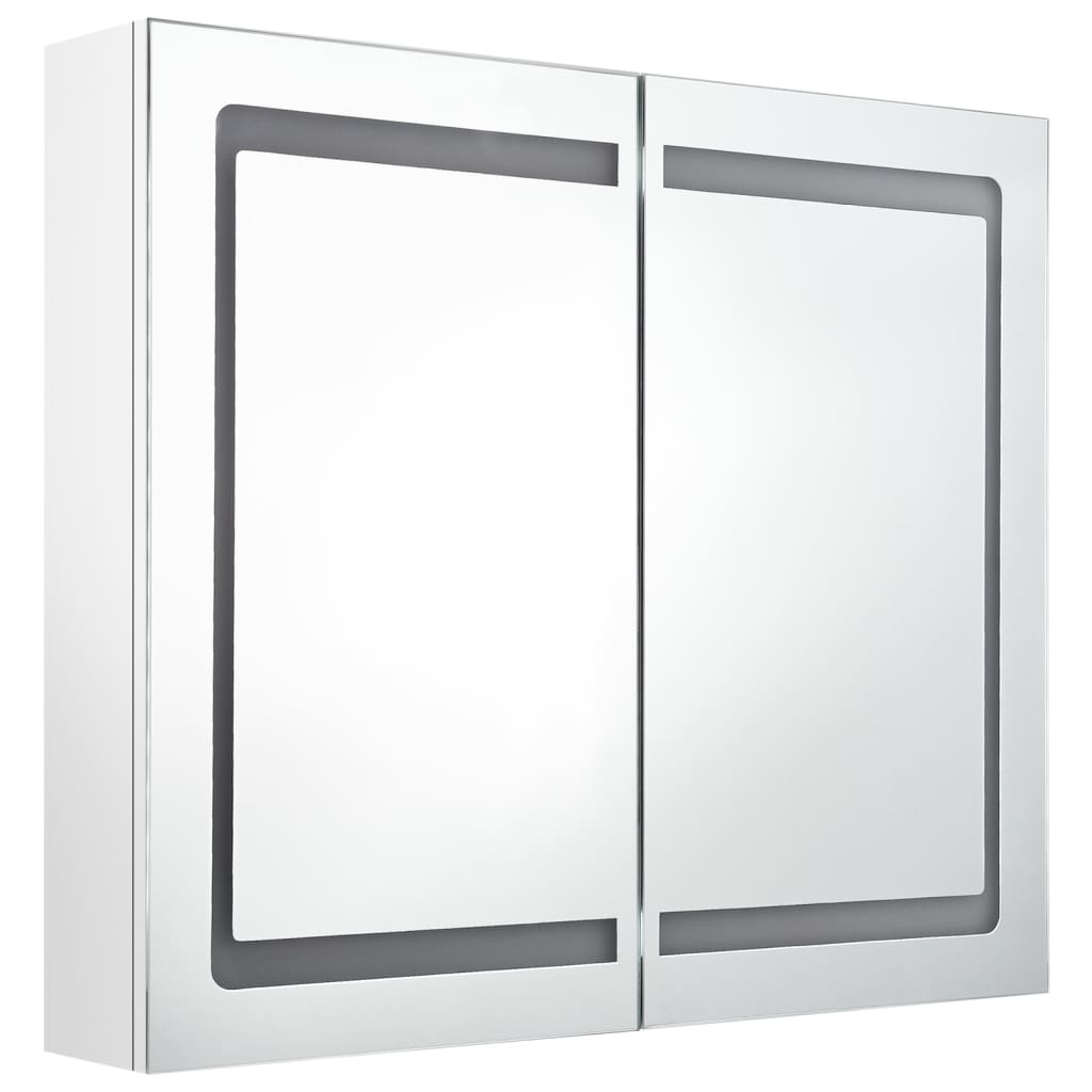 Armário espelhado casa de banho LED 80x12x68cm branco brilhante