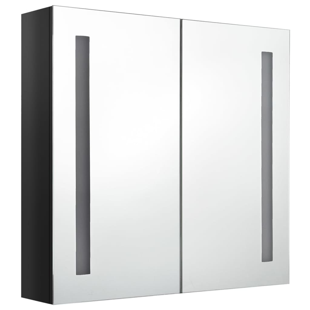 Armário espelhado casa de banho LED 62x14x60cm preto brilhante