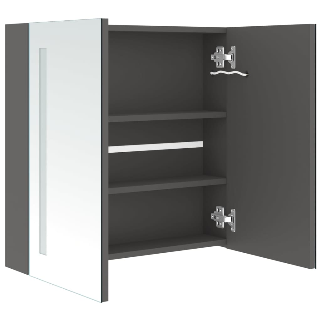 Armário espelhado p/ casa de banho LED 62x14x60 cm cinzento