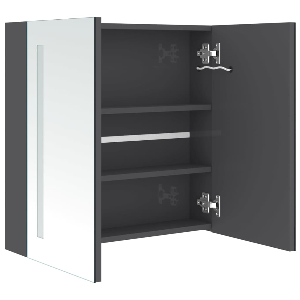 Armário espelhado casa de banho LED 62x14x60cm cinza brilhante