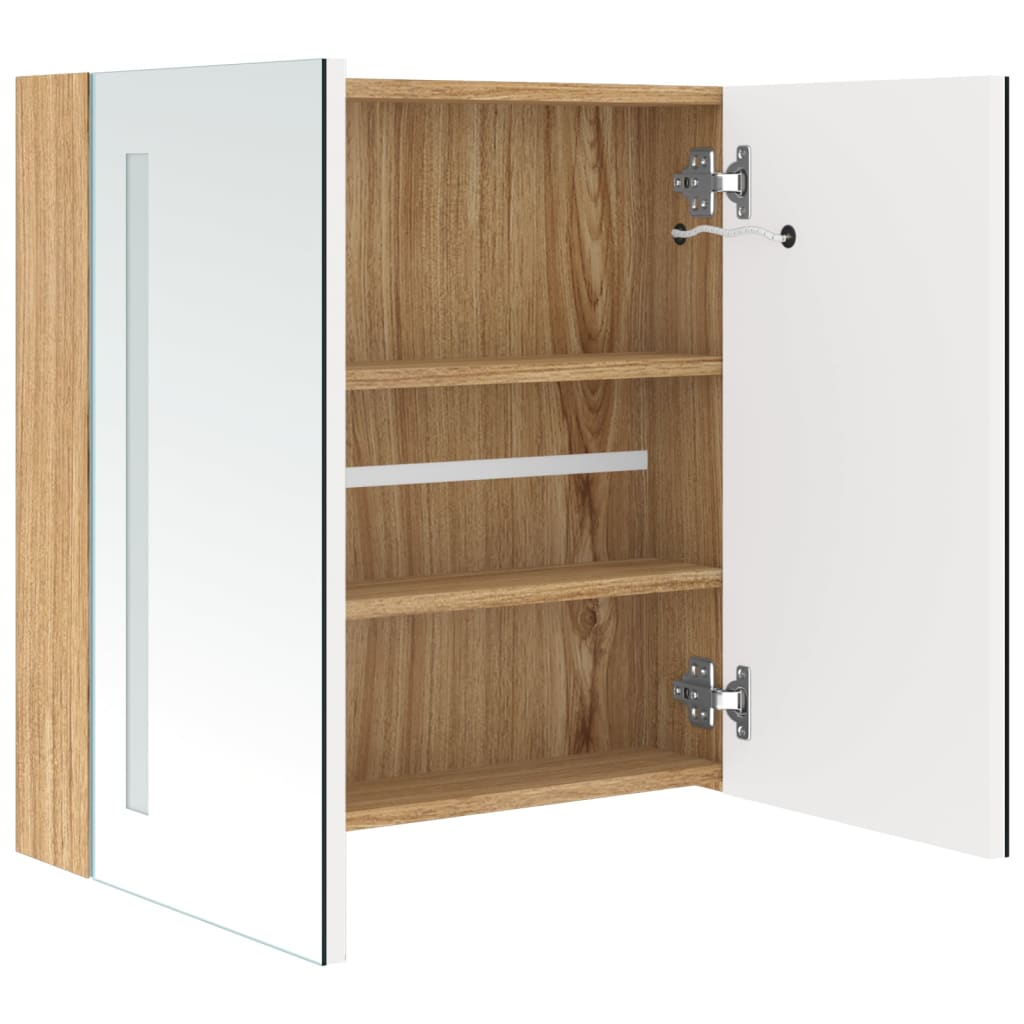 Armário espelhado casa de banho LED 62x14x60 cm branco/carvalho