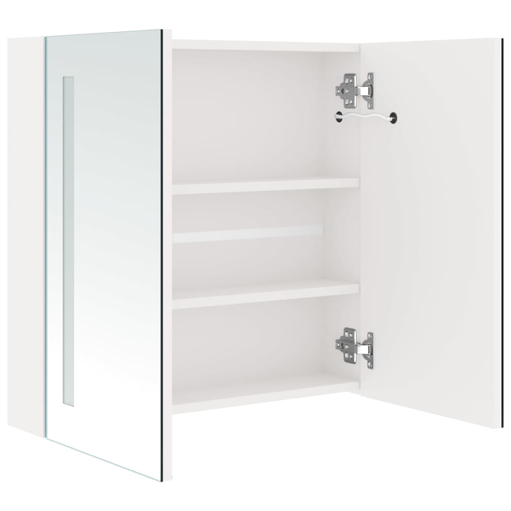 Armário espelhado casa de banho LED 62x14x60cm branco brilhante