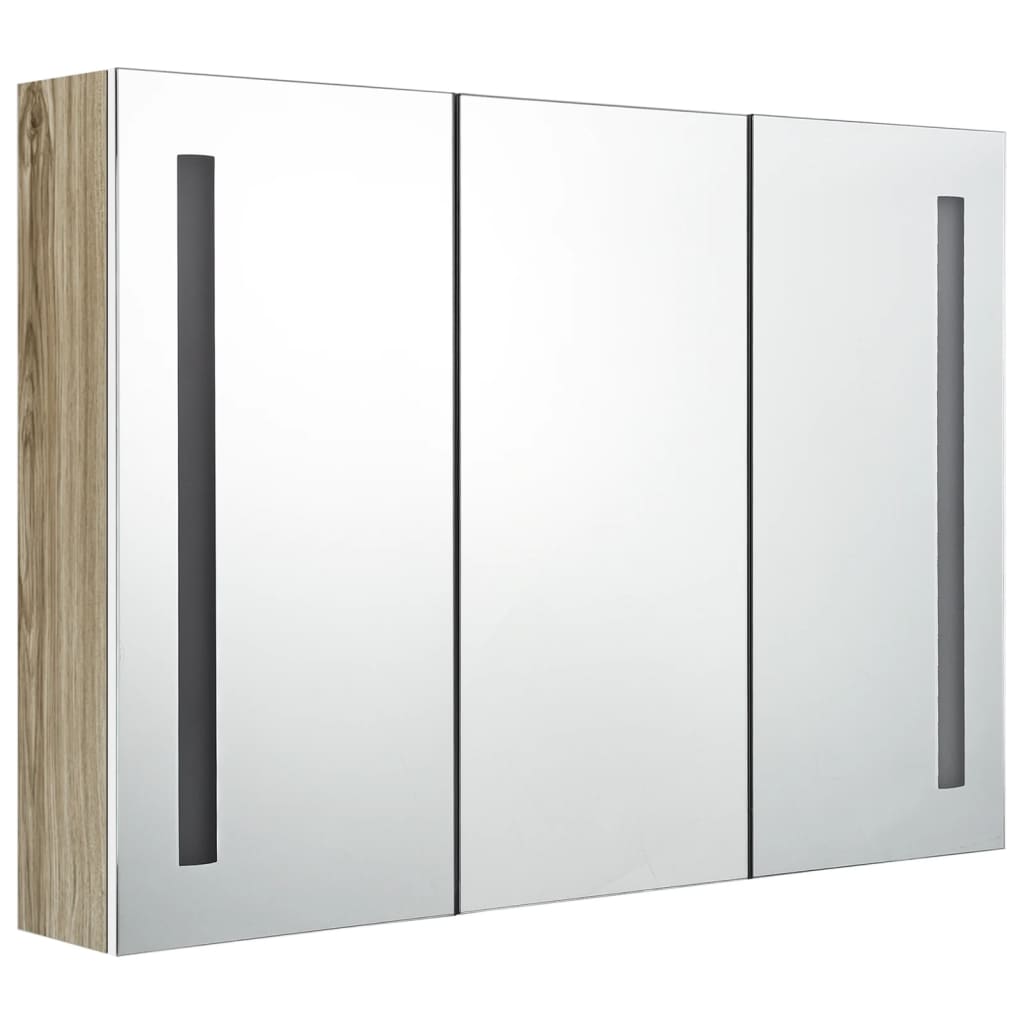 Armário espelhado casa de banho LED 89x14x62 cm branco/carvalho