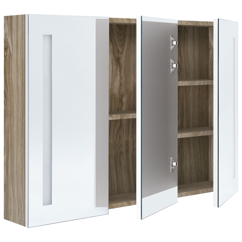 Armário espelhado casa de banho LED 89x14x62 cm branco/carvalho