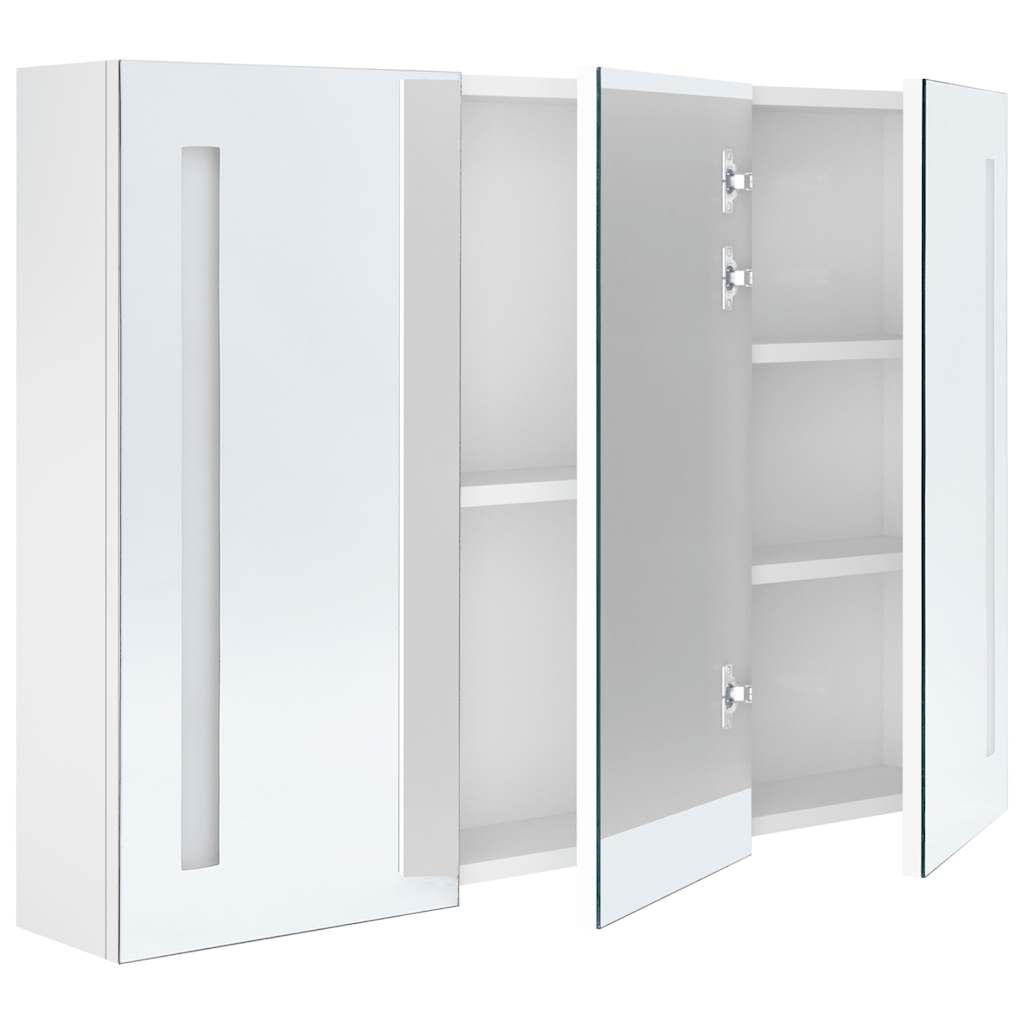 Armário espelhado casa de banho LED 89x14x62cm branco brilhante
