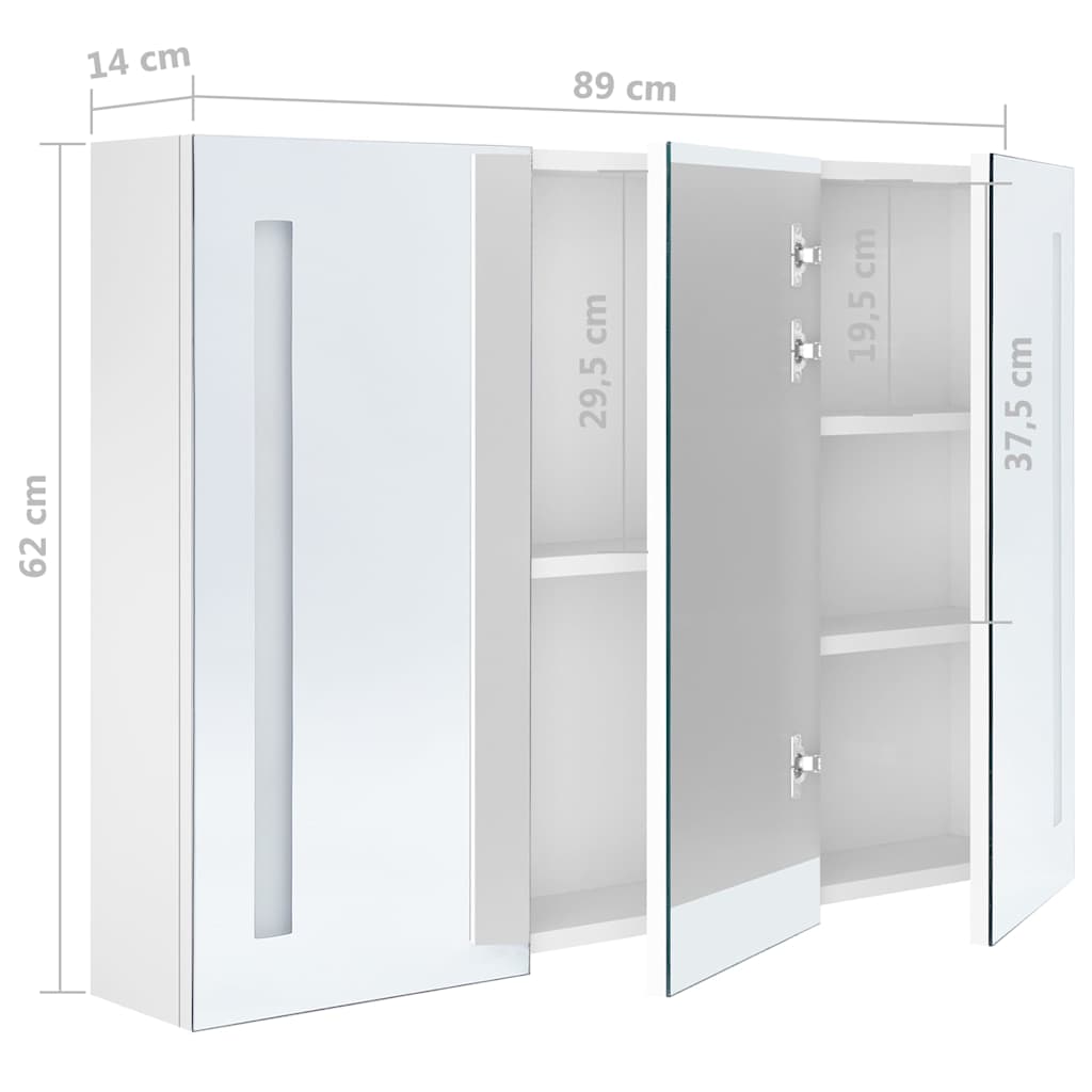 Armário espelhado casa de banho LED 89x14x62cm branco brilhante