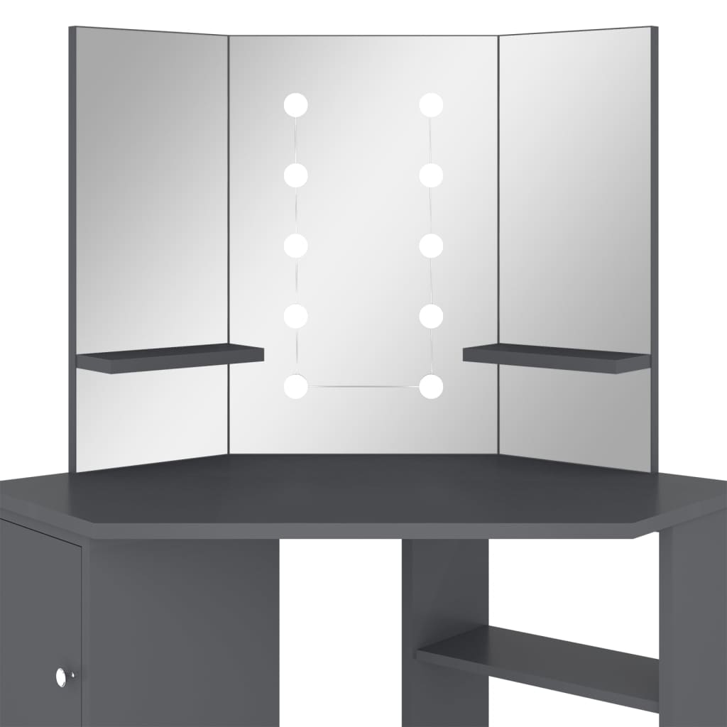 Toucador de canto com LED 111x54x141,5 cm cinzento