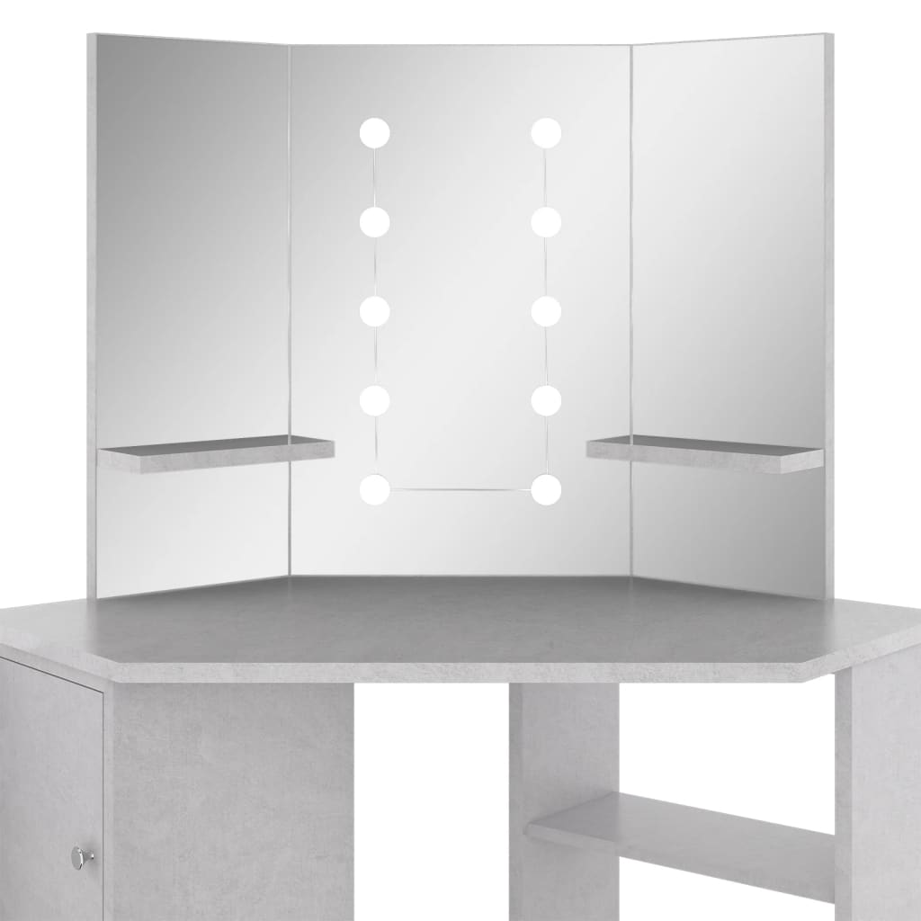 Toucador de canto com LED 111x54x141,5 cm cinzento cimento