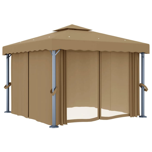 Gazebo com cortina 3x3 m alumínio cinzento-acastanhado
