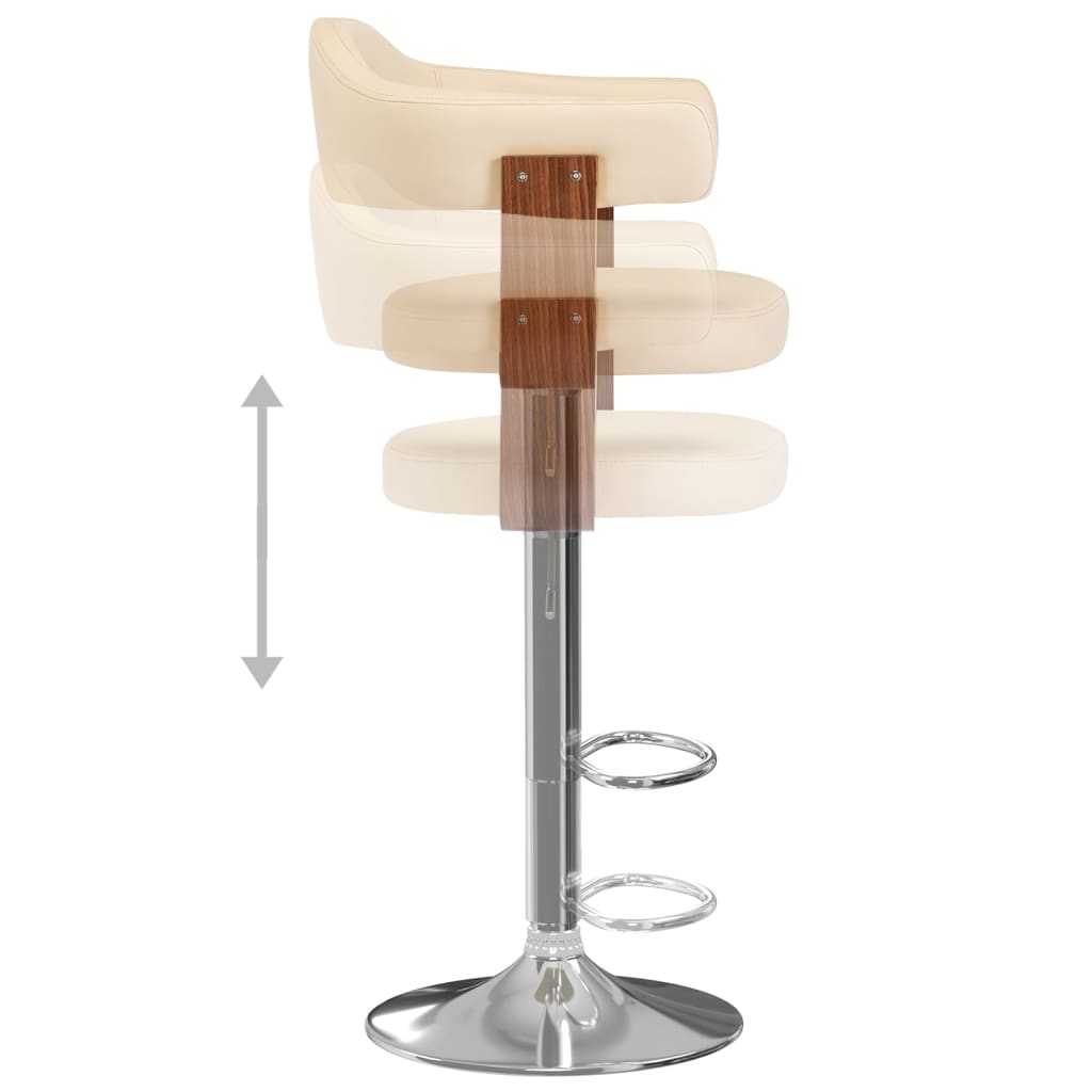 Bancos de bar 2 pcs madeira curvada e couro artificial creme
