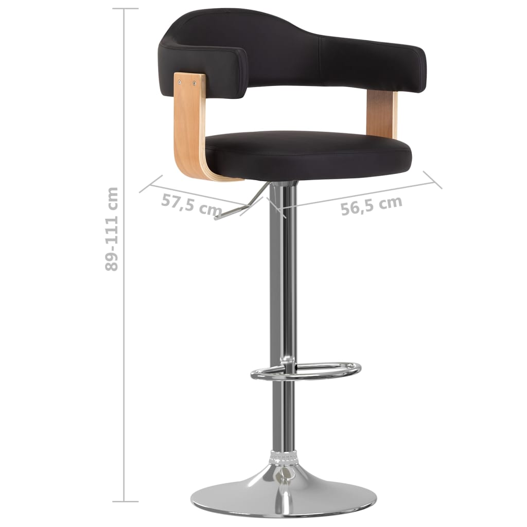 Bancos de bar 2 pcs madeira curvada e couro artificial preto