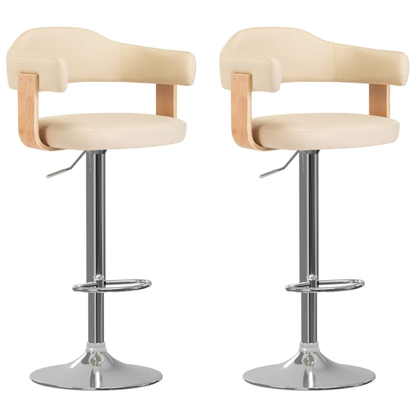 Bancos de bar 2 pcs madeira curvada e couro artificial creme