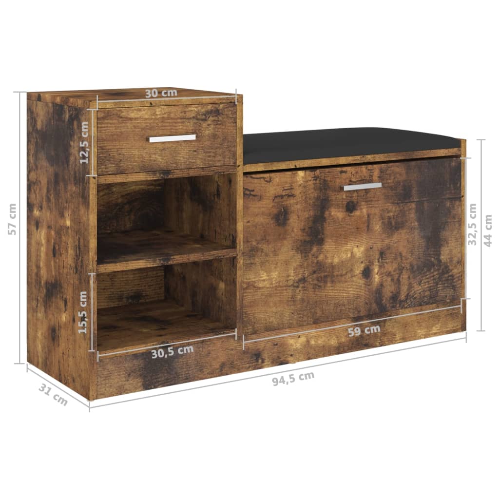 Banco sapateira 94,5x31x57 cm contraplacado carvalho fumado