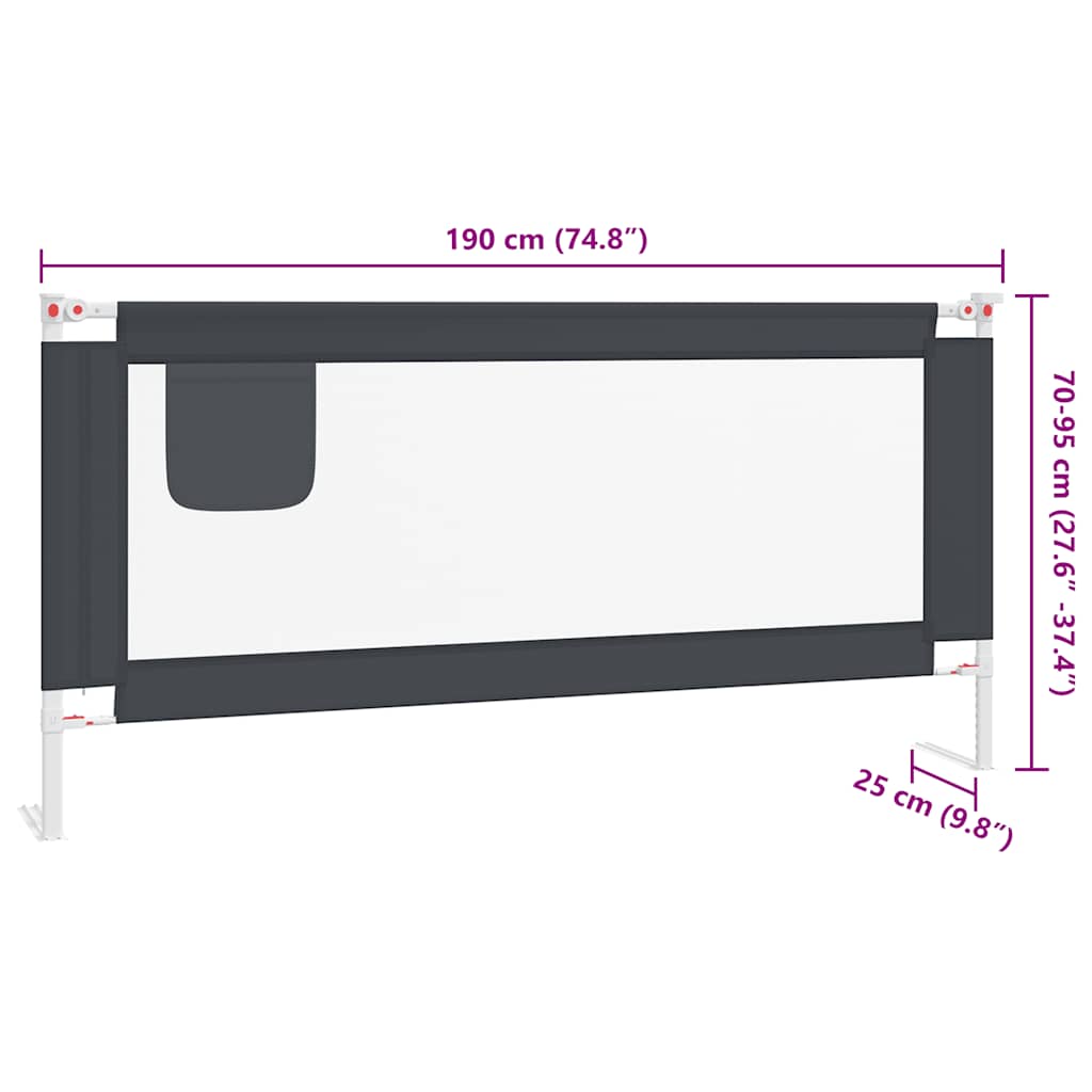 Barra segurança p/ cama infantil tecido 190x25 cm cinza-escuro