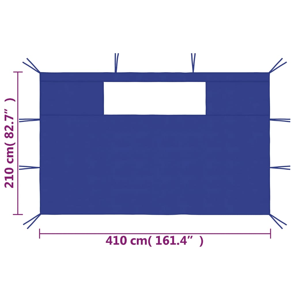 Paredes laterais para gazebo com janelas 2 pcs azul