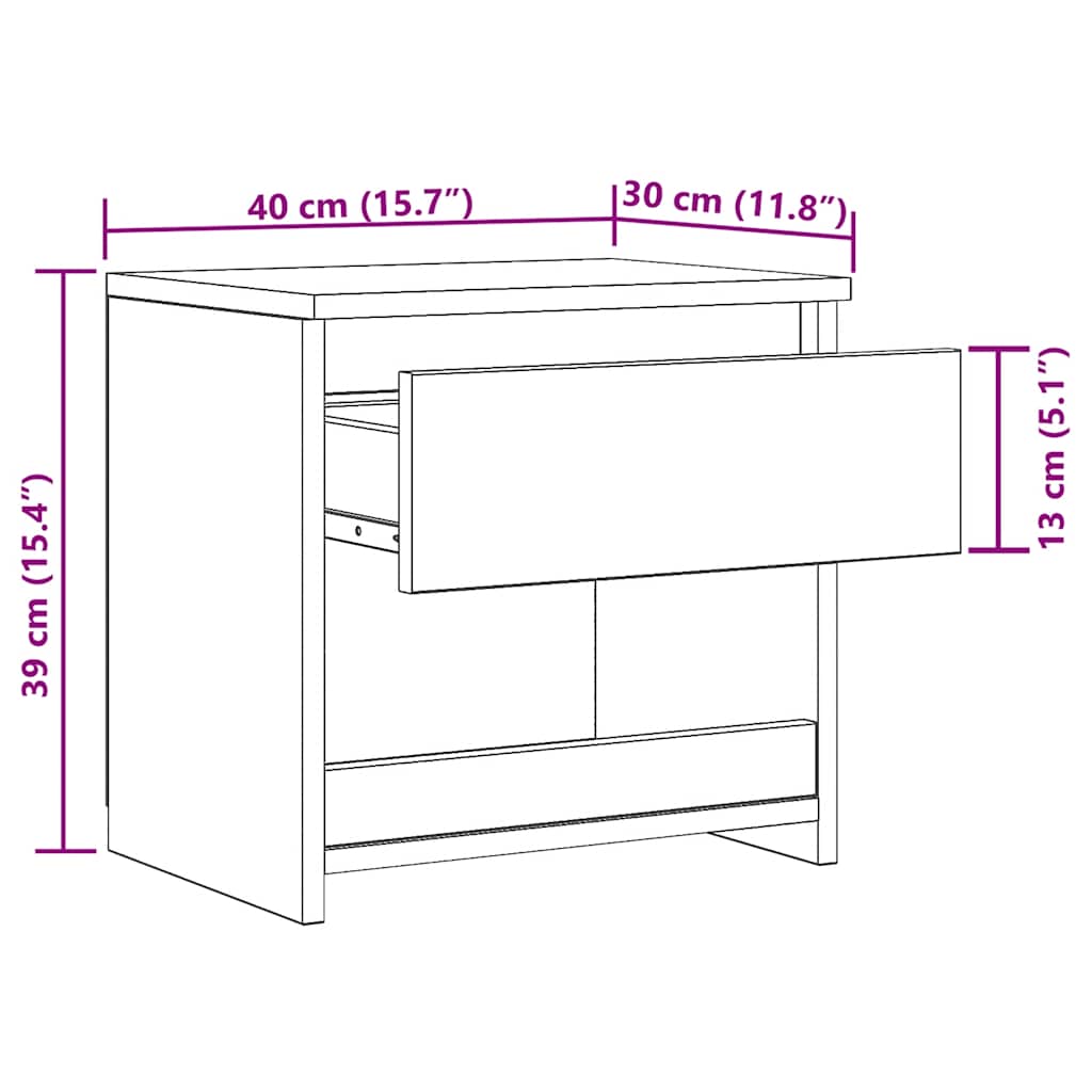 Mesa de cabeceira 40x30x39 cm contraplacado branco brilhante