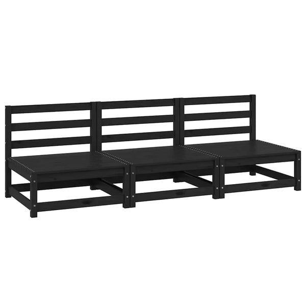 Sofás de centro para jardim 3 pcs madeira de pinho maciço preto