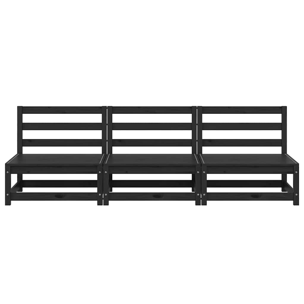 Sofás de centro para jardim 3 pcs madeira de pinho maciço preto