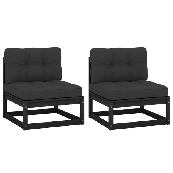 Sofás centro jardim c/ almofadões 2 pcs pinho maciço antracite