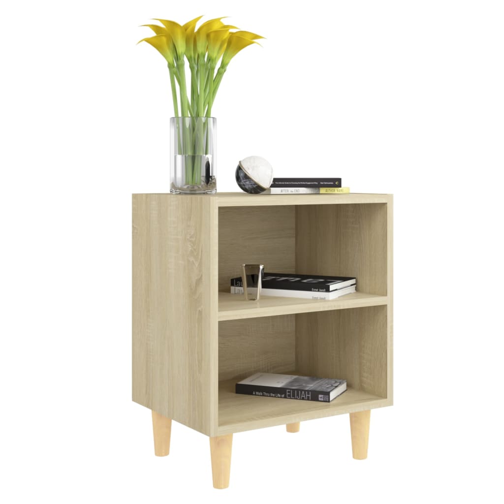 Mesa cabeceira pernas madeira maciça 40x35x50cm carval. sonoma