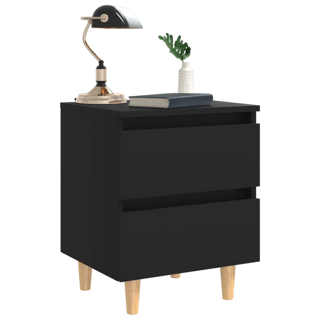 Mesa de cabeceira c/ pernas de pinho maciço 40x35x50 cm preto