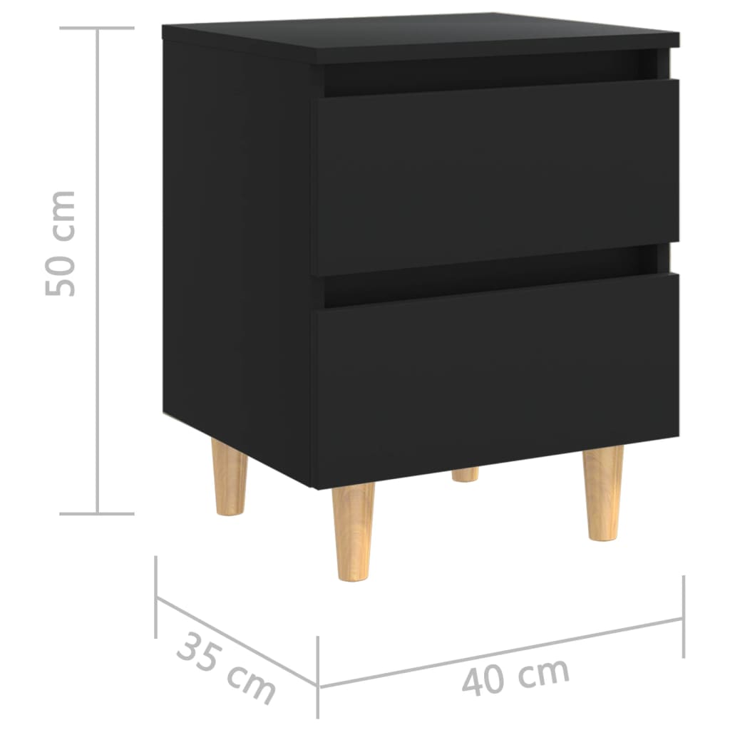 Mesas de cabeceira 2 pcs c/ pernas de pinho 40x35x50 cm preto