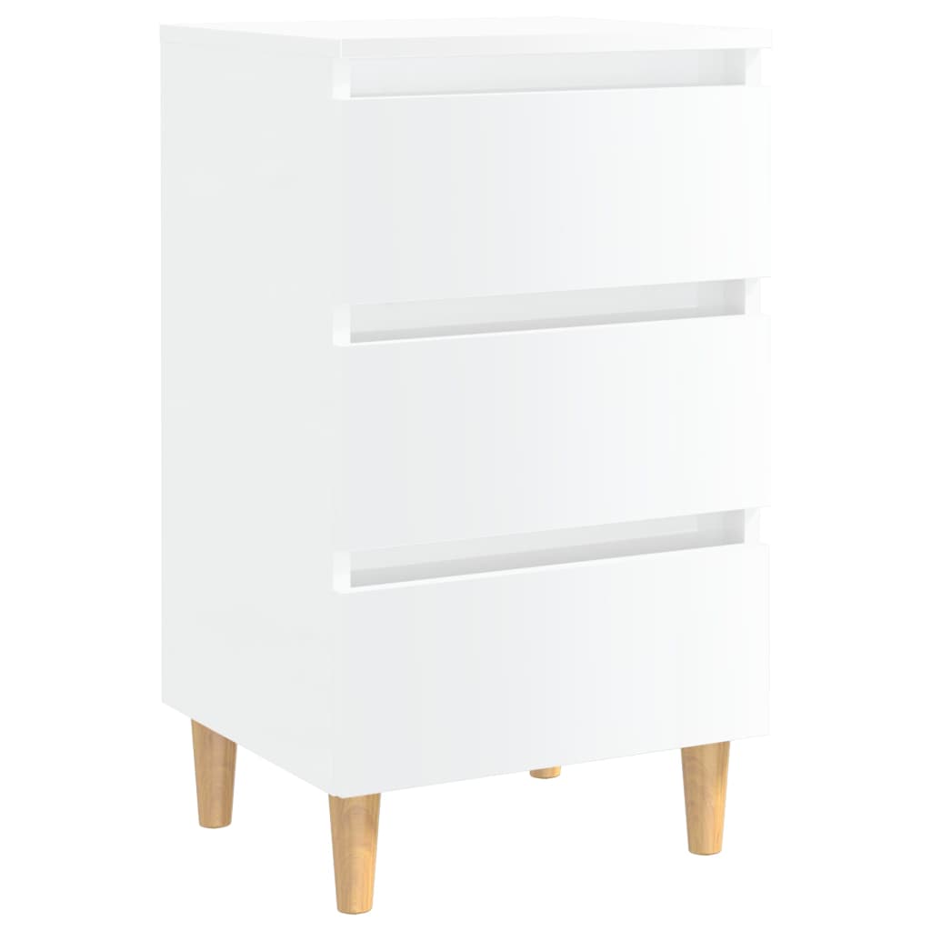 Mesas cabeceira pernas madeira 2pcs 40x35x69cm branco brilhante