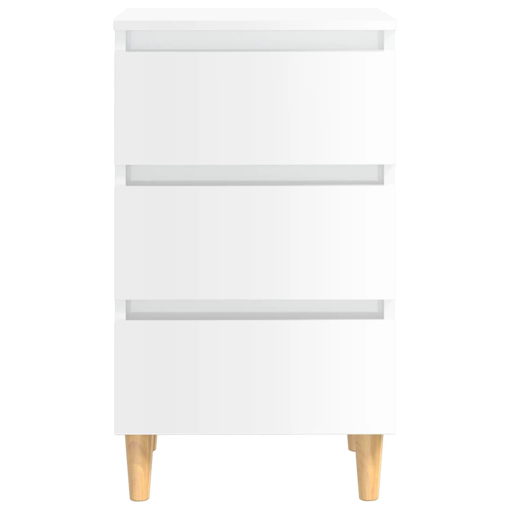 Mesas cabeceira pernas madeira 2pcs 40x35x69cm branco brilhante