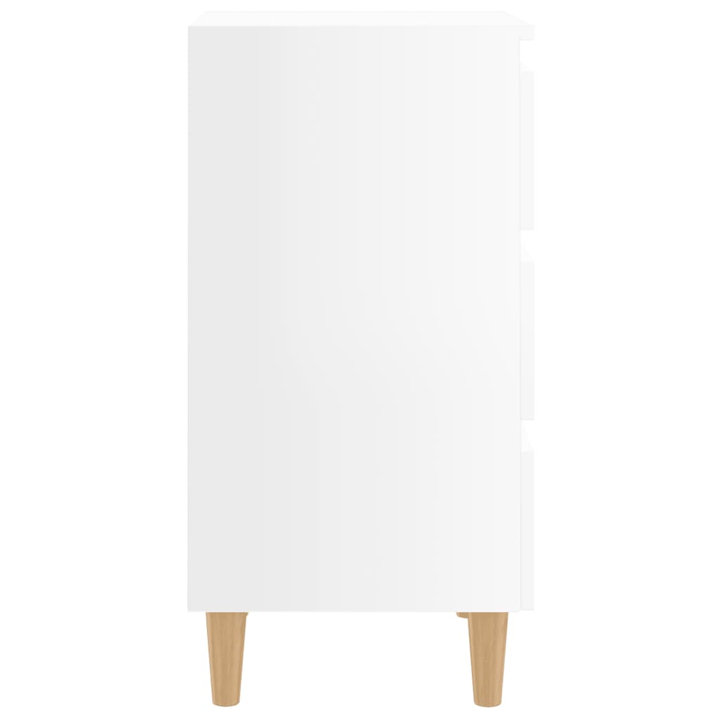 Mesas cabeceira pernas madeira 2pcs 40x35x69cm branco brilhante