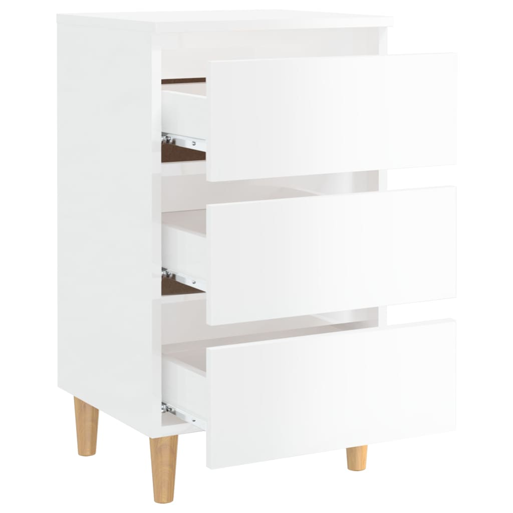 Mesas cabeceira pernas madeira 2pcs 40x35x69cm branco brilhante