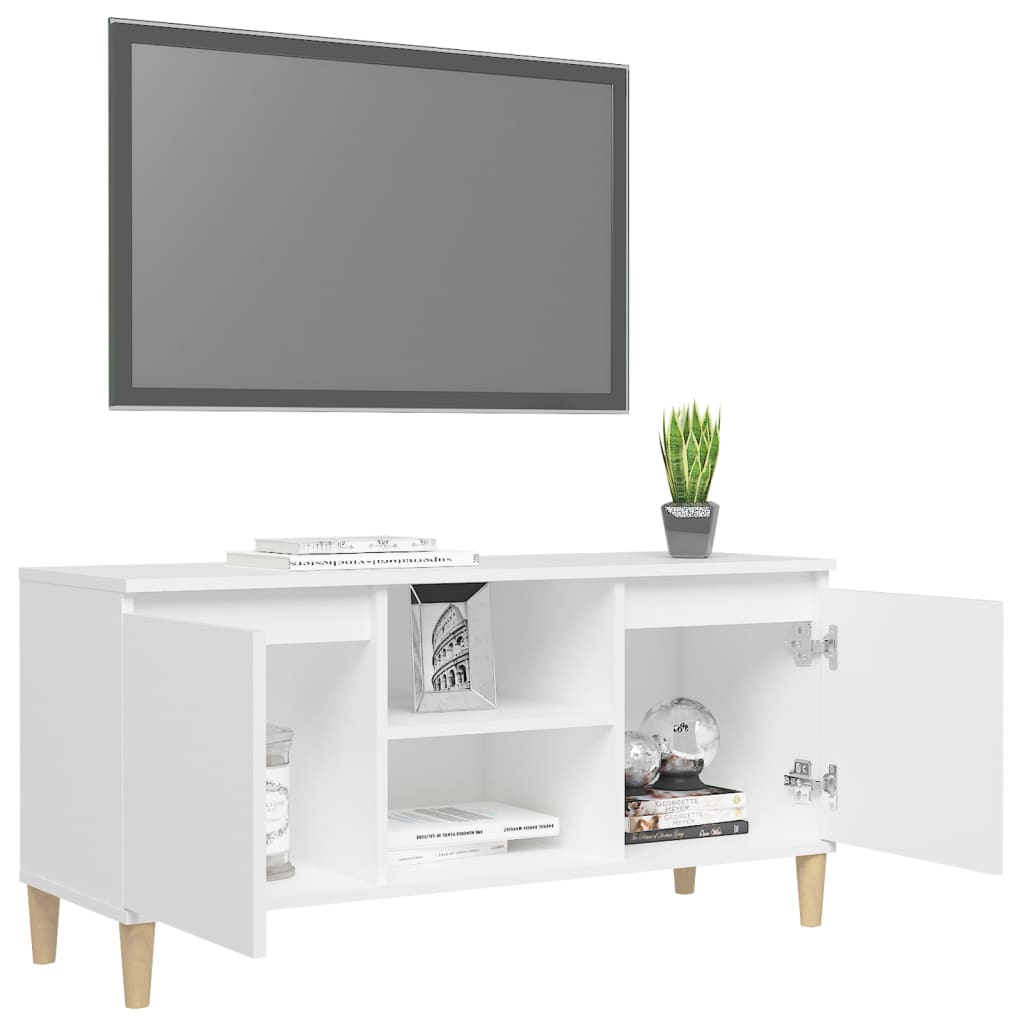 Móvel de TV c/ pernas de madeira maciça 103,5x35x50 cm branco
