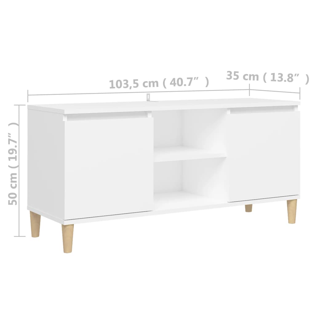 Móvel de TV c/ pernas de madeira maciça 103,5x35x50 cm branco