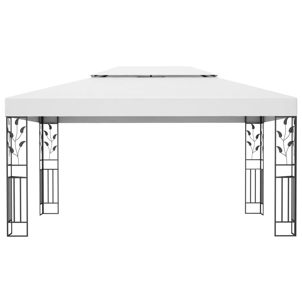 Gazebo com toldo duplo e cordões de luzes LED 3x4 m branco