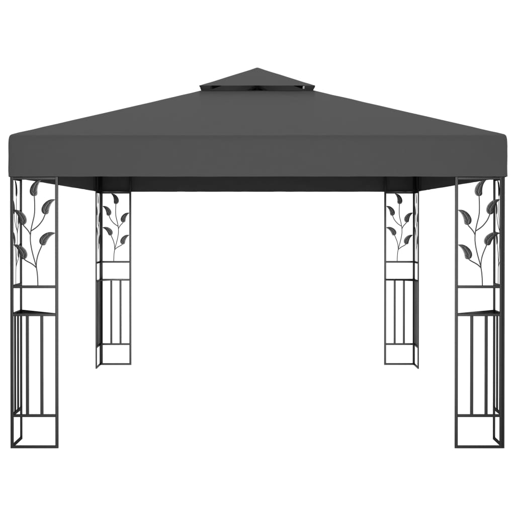 Gazebo com toldo duplo e cordões de luzes LED 3x4 m antracite