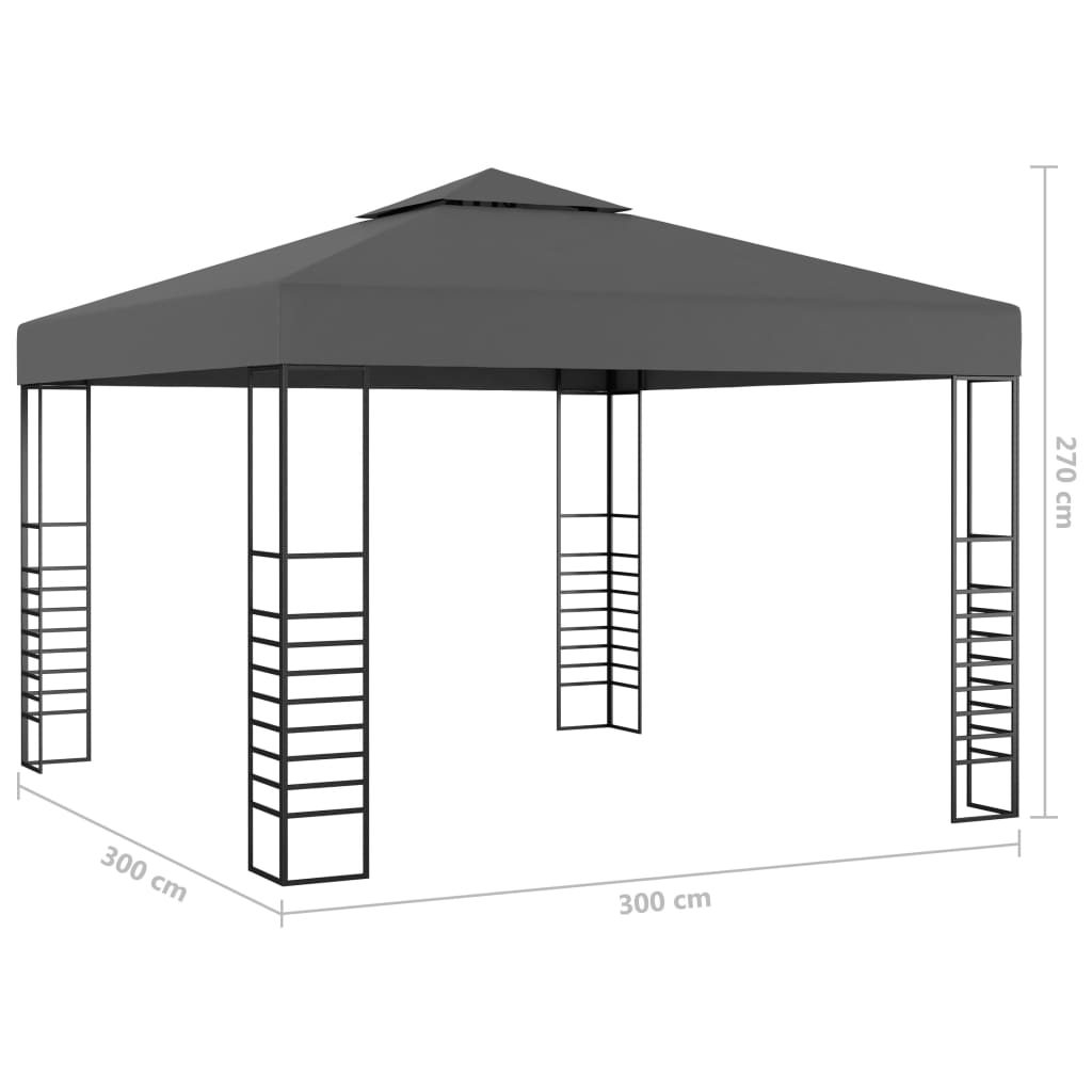 Tenda de jardim com cordões de luzes LED 3x3 m antracite
