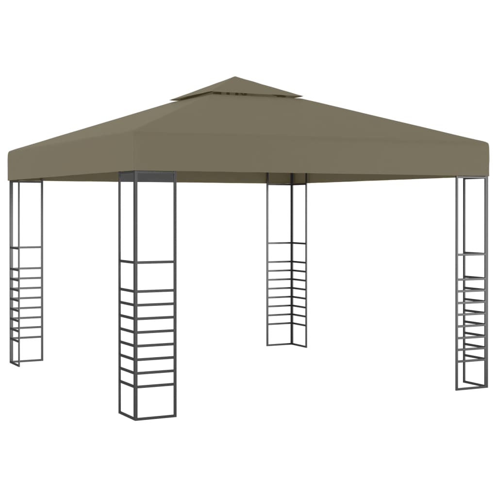 Tenda de jardim c/ cordões de luzes LED 3x3 m cinza-acastanhado