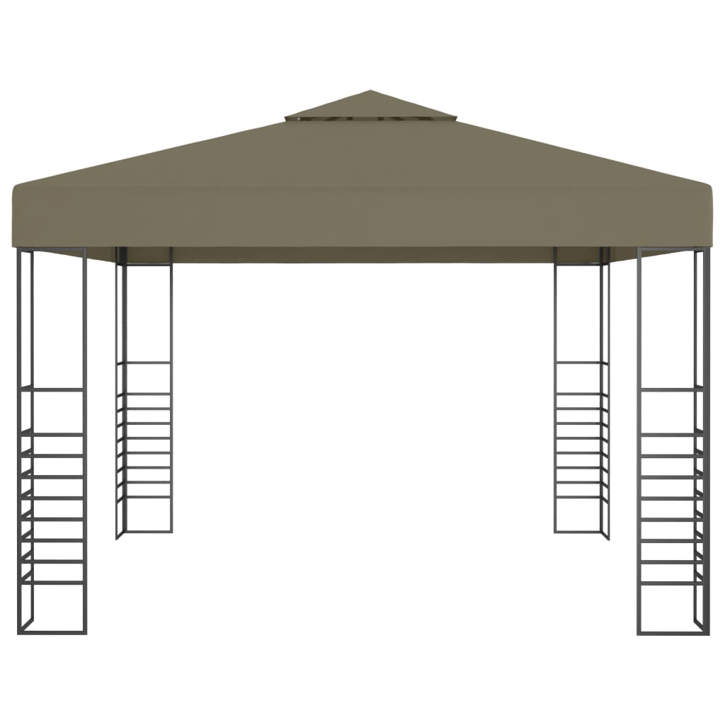 Tenda de jardim c/ cordões de luzes LED 3x3 m cinza-acastanhado