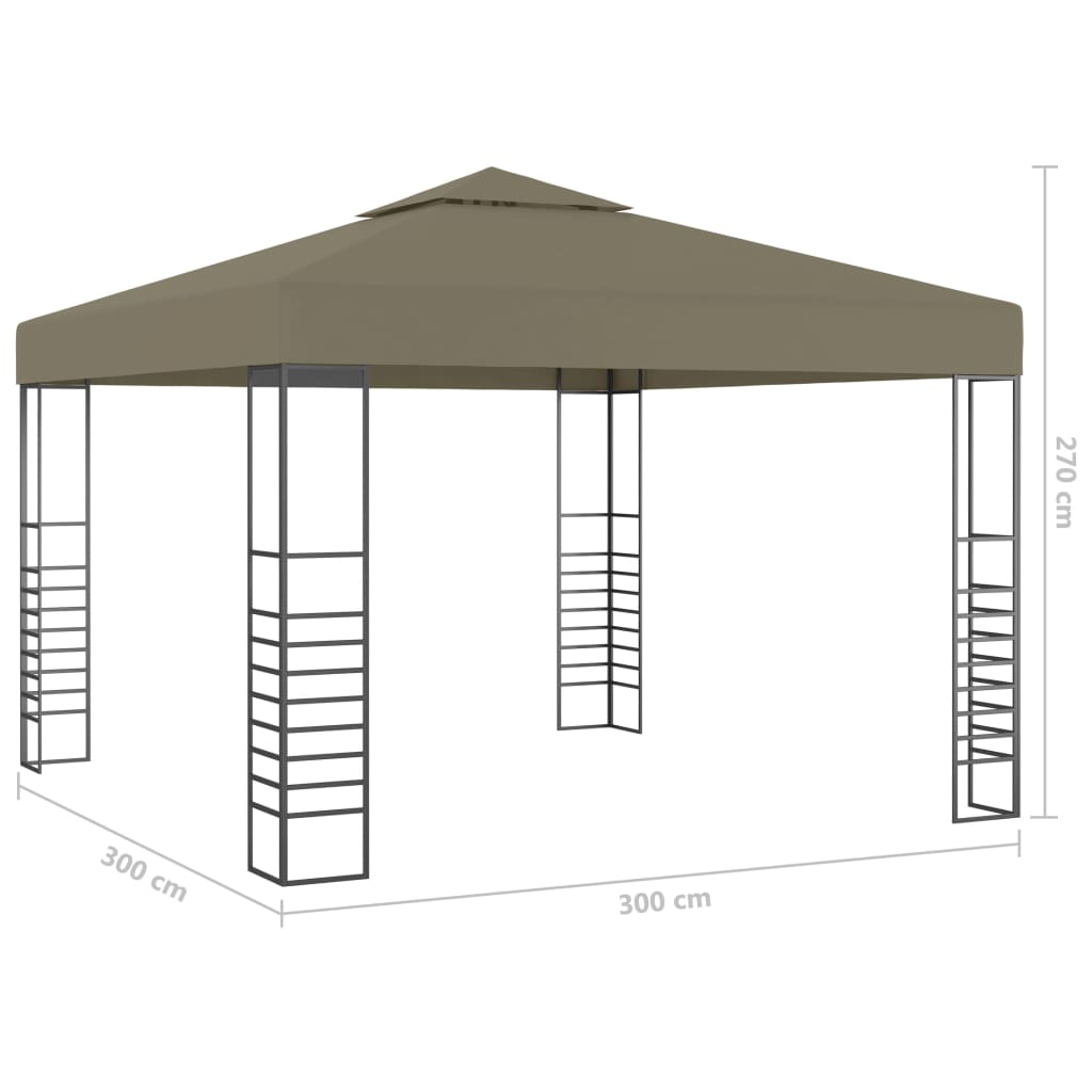 Tenda de jardim c/ cordões de luzes LED 3x3 m cinza-acastanhado