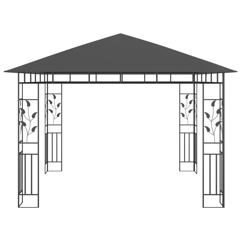 Gazebo c/ mosquiteiro e cordões luzes LED 3x3x2,73m antracite
