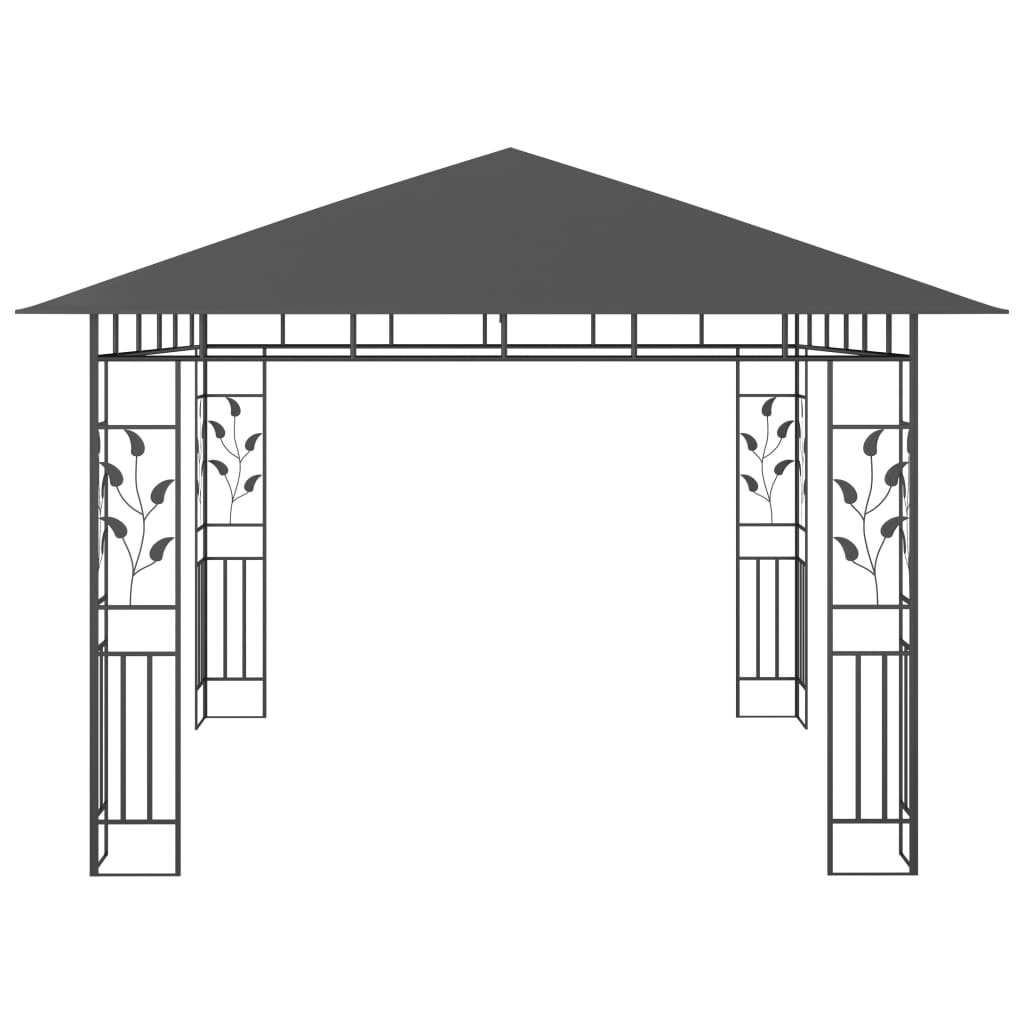 Gazebo c/ mosquiteiro e cordões luzes LED 3x3x2,73m antracite