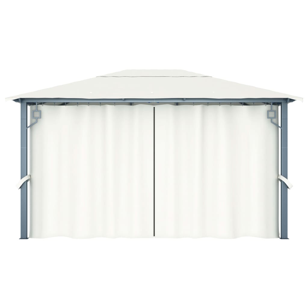 Gazebo com cortinas e cordões de luzes LED 4x3 m alumínio creme